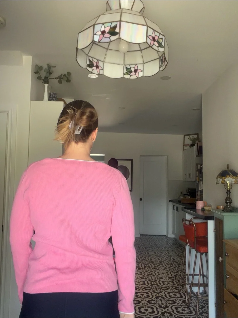 LOFT Pink Ribbed V-Neck Cardigan with white Trim - Picture 3 of 15